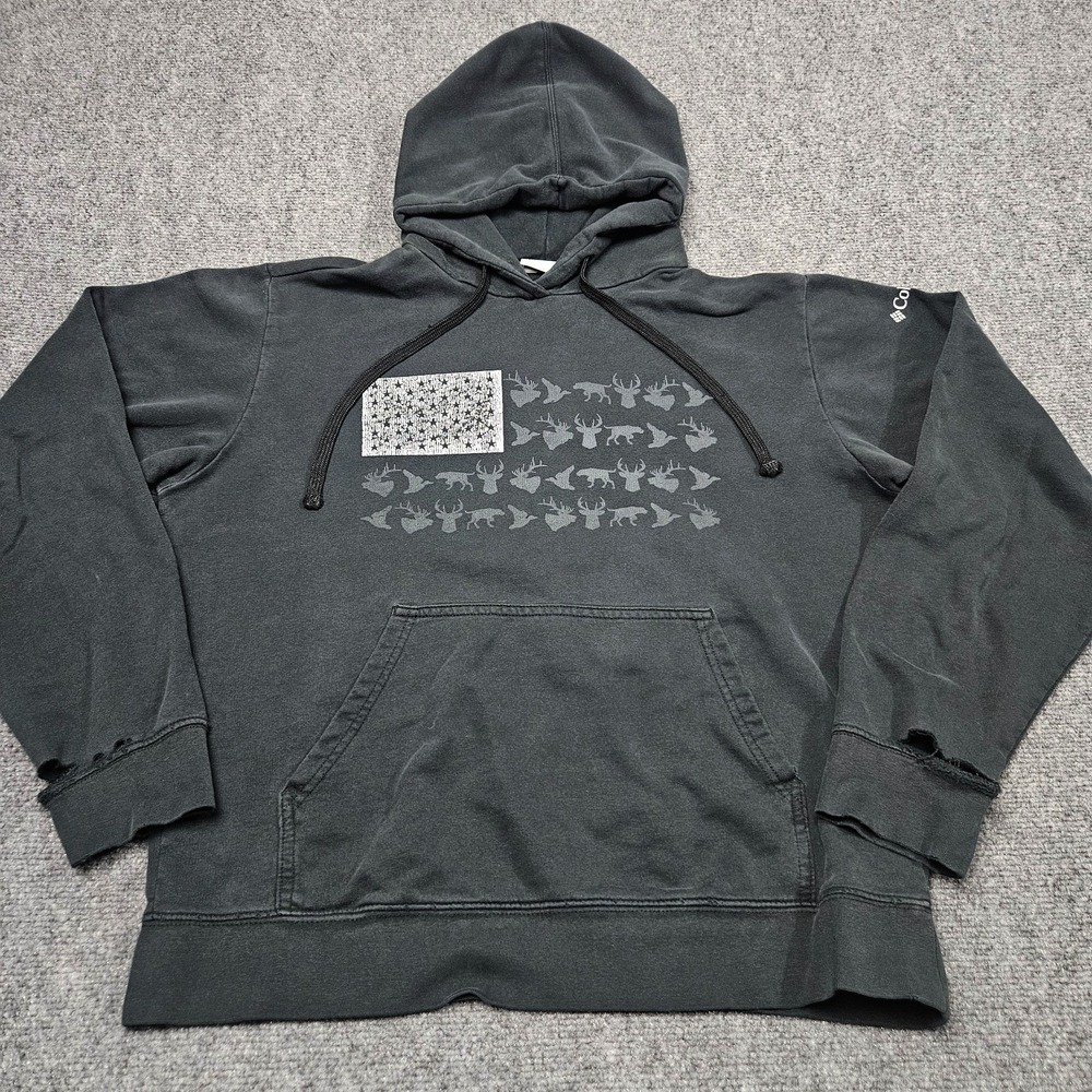 Columbia PHG Hoodie Mens M Black American Flag‎ USA Hunting Outdoor Patriotic